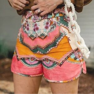 Zara Pink and Orange High Waist Shorts with Vibrant Design